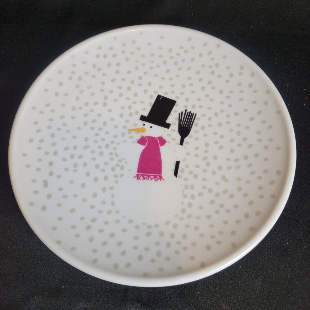 BODUM Glass 8.5" Winter Holiday Snowman Dinner Salad Plate ~ Christmas Snow